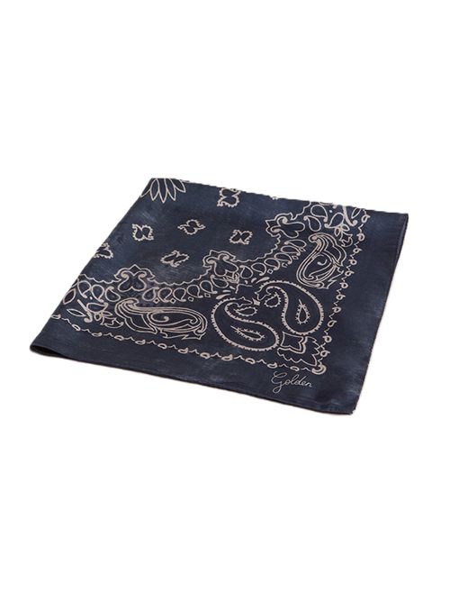 Foulard con Stampa a Bandana e Logo Lettering in Seta ... Golden Goose | GUP01053P00066750653 DENIM BLUE